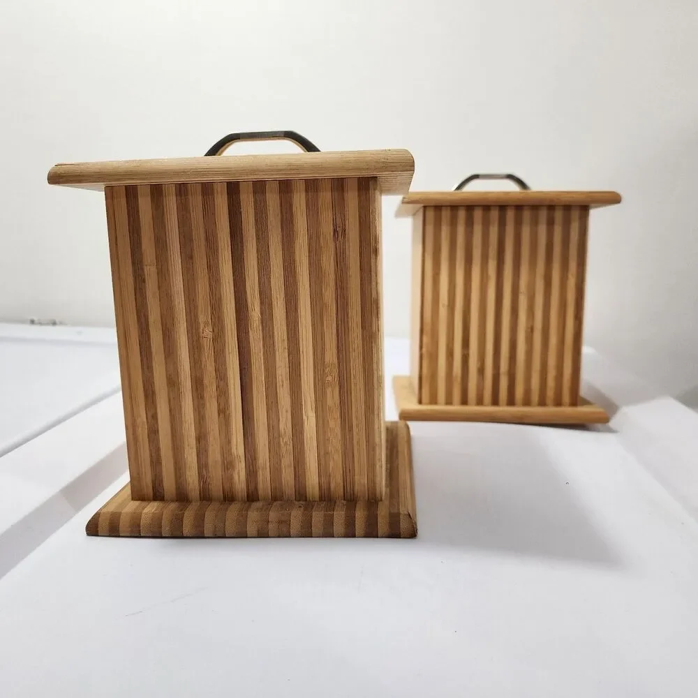 Vintage MCM Bamboo Fluted Column-style Decorative Boxes Kitchen Canisters Lid
